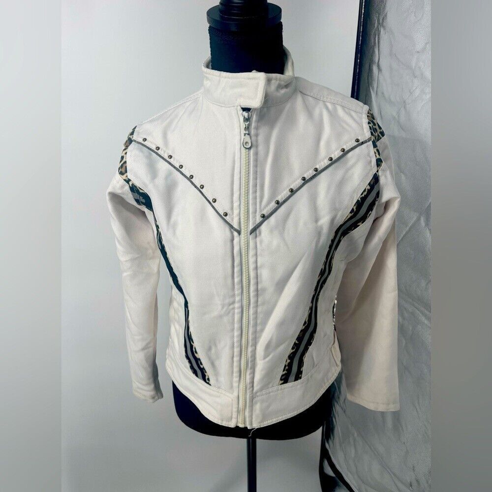 Biker USA design jacket size small white with jaguar print